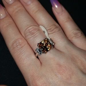 sterling silver and amber cz cocktail ring